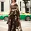 Thumbnail: Dark Brown Printed Satin Crepe Saree