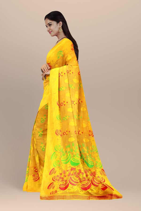 Thumbnail: Yellow Dhakai jamdani saree soft Handloom Saree