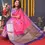 Thumbnail: Women's Dark Pink Kanchipuram Silk Zari Woven Saree with Blue Blouse