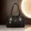 Thumbnail: Elegant Black Leather Handbag with Gold Buckle & Multiple Pockets