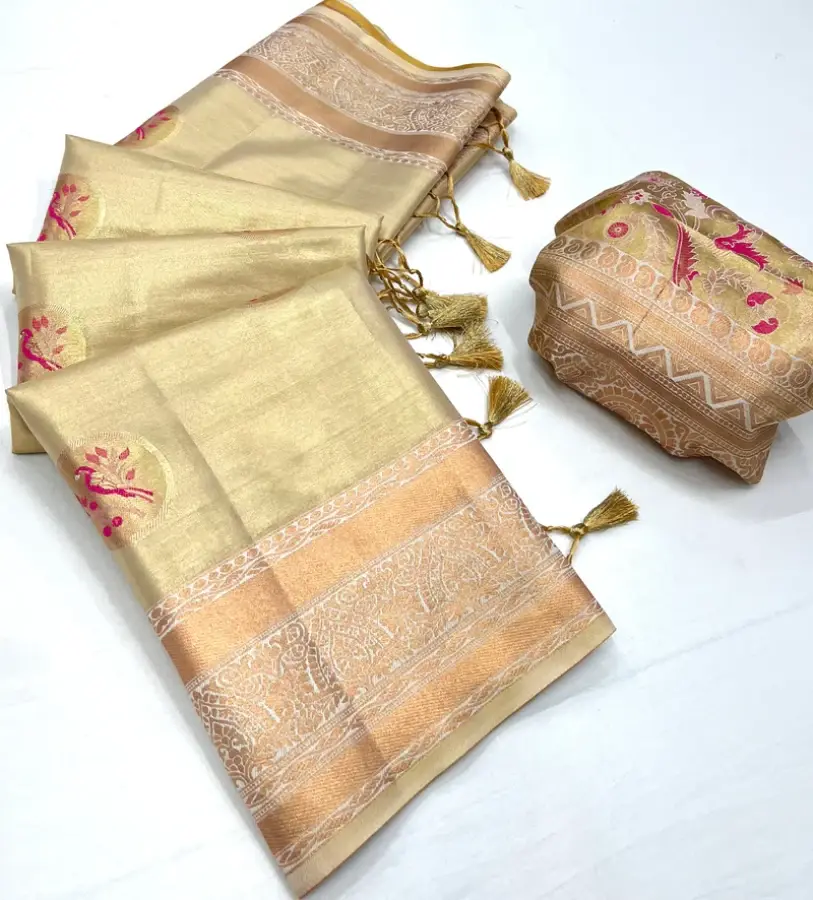Thumbnail: Cream Dual Tone Banarasi Silk Saree