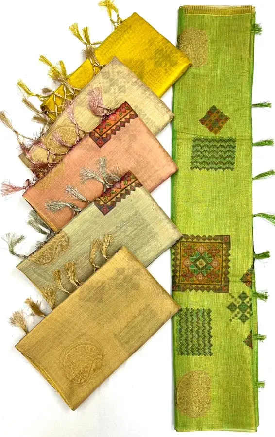 Thumbnail: Women's Printed Handloom Zari Tissue Silk Saree