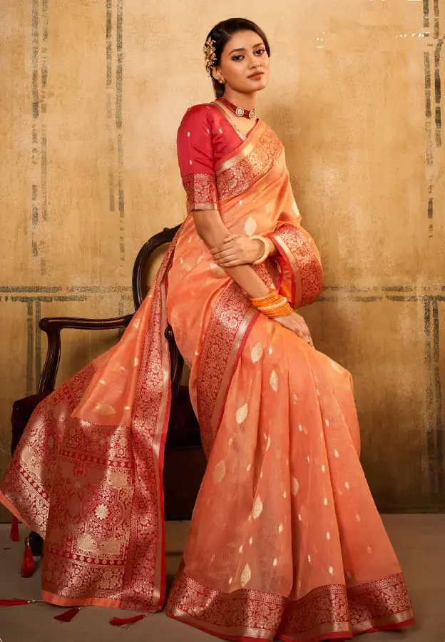 Orange Woven Tissue Saree