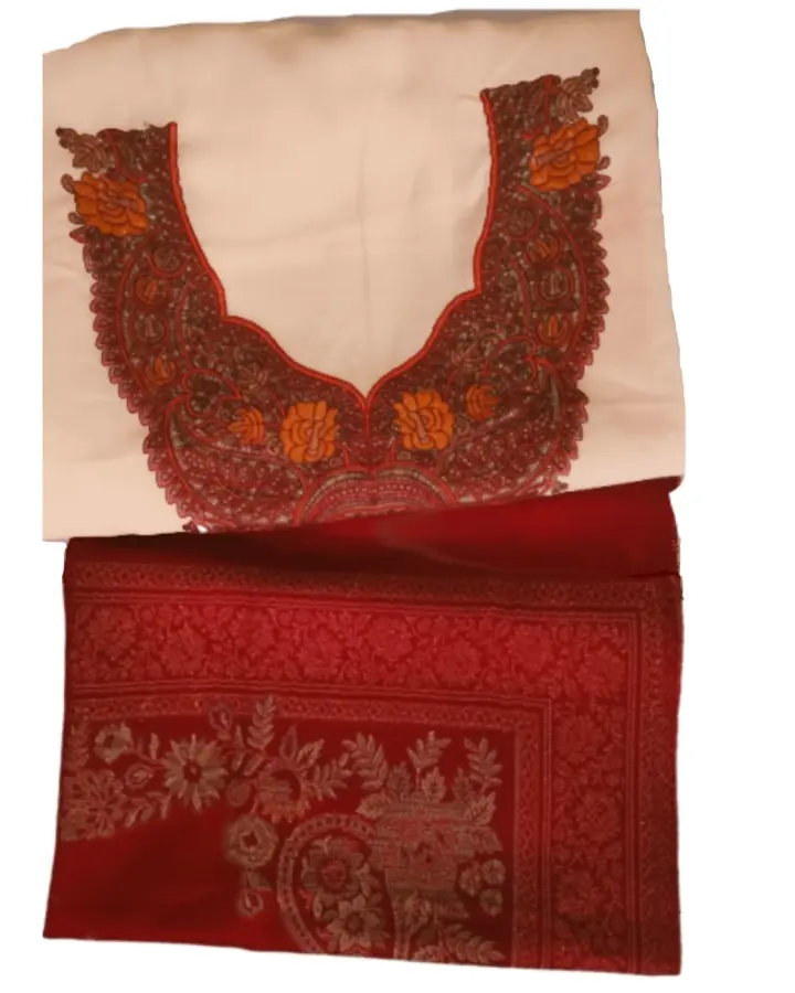 Women's Cream Cotton Unstitched Handwork Embroidered Salwar Suit