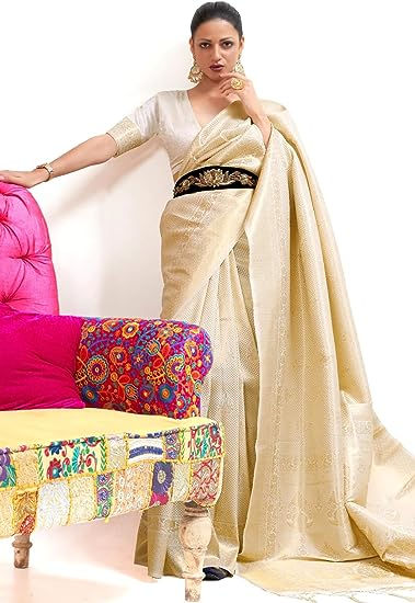 Thumbnail: Parchment White Kanjivaram Saree