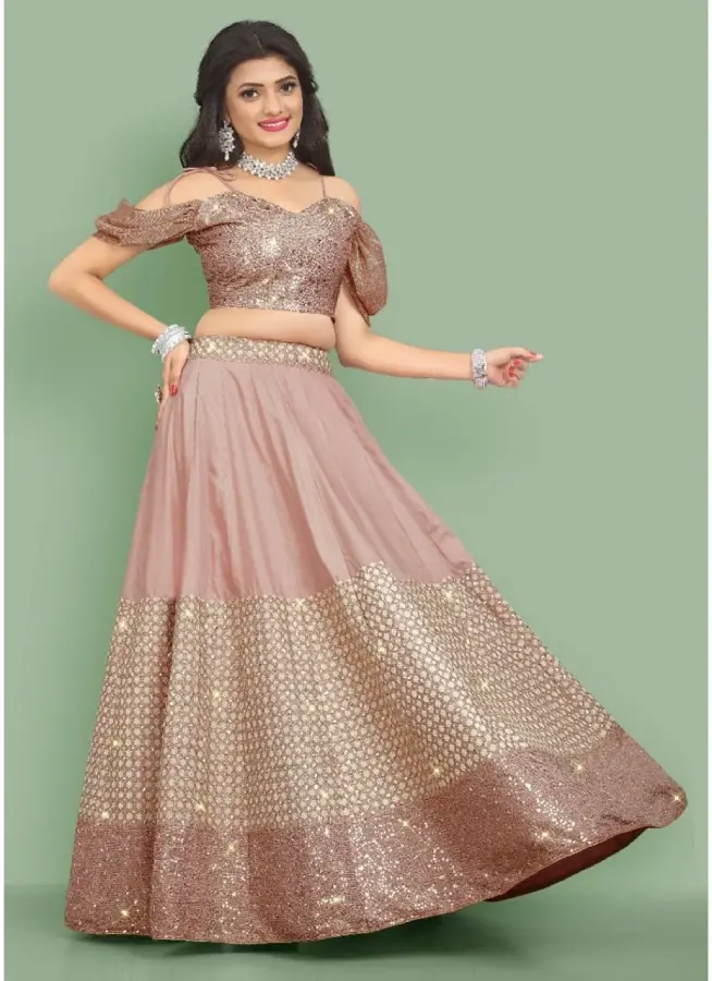 Thumbnail: Mauve Cotton Silk Embroidered Lehenga Choli