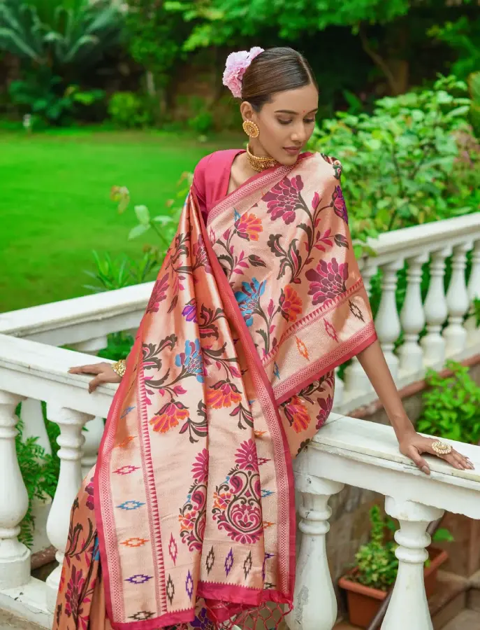 Thumbnail: Rani Pink Paithani Saree With Fancy Meena Zari Weaving Silk Saree