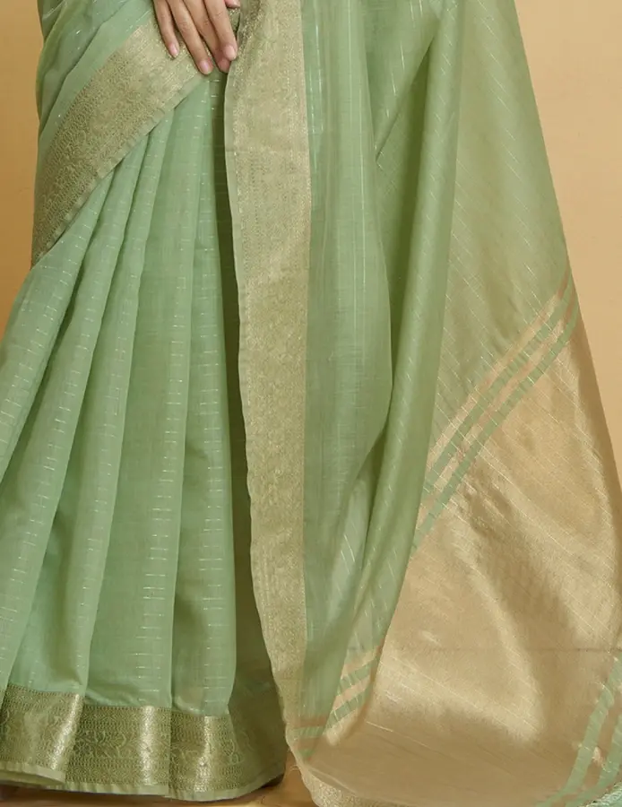 Thumbnail: Pastel Green Pure Handloom Khadi Saree