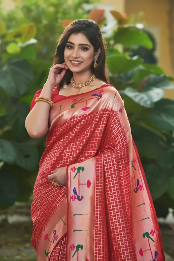 Thumbnail: Classic Red Paithani Silk Saree