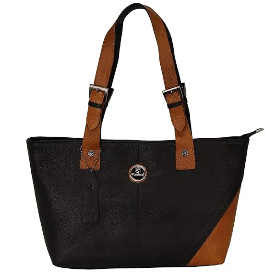 Thumbnail: Elegant Black and Tan Leather Tote Bag