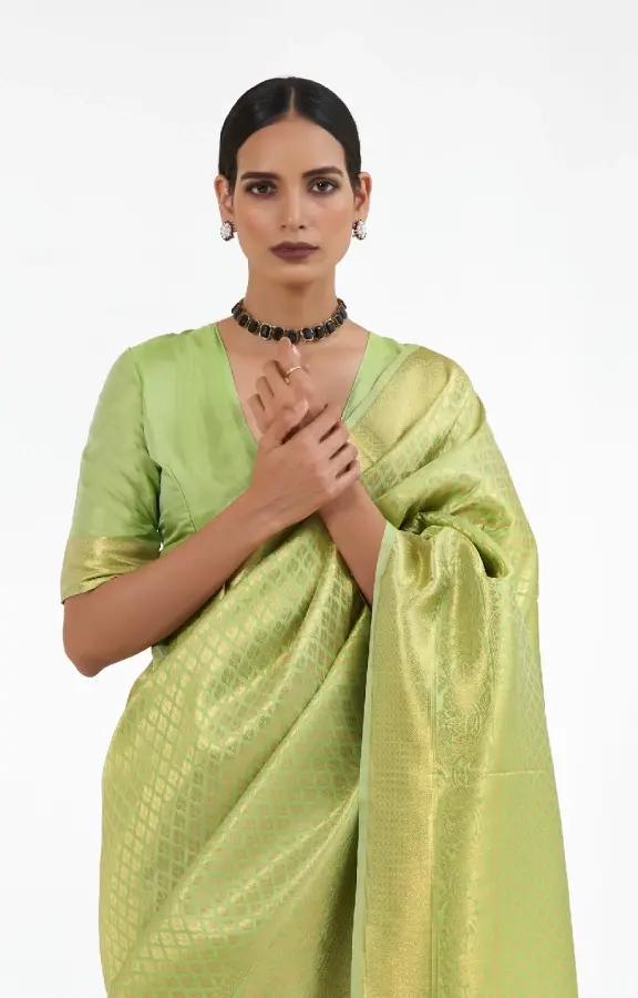 Thumbnail: Pista Green Kanjeevaram Handloom Silk Saree