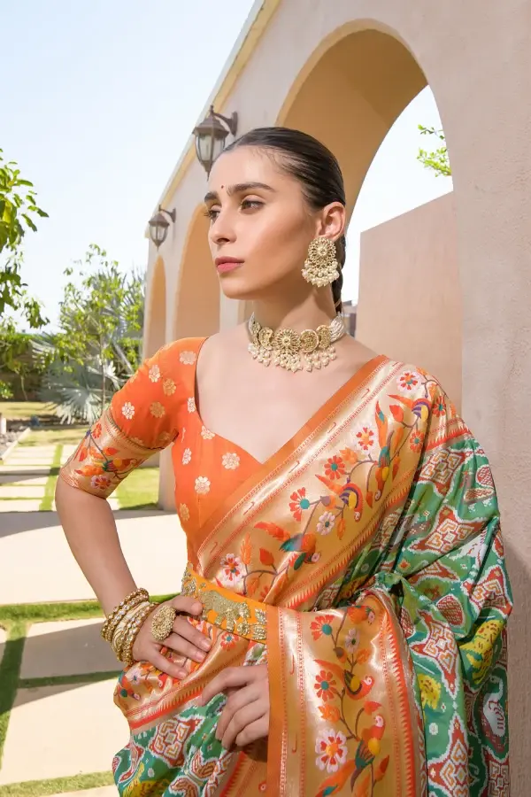 Thumbnail: Mustard Yellow Woven Paithani Meena Silk Saree
