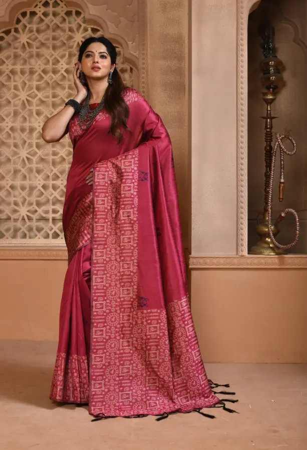 Premium Rani Pink Banglori Handloom Raw Silk Saree