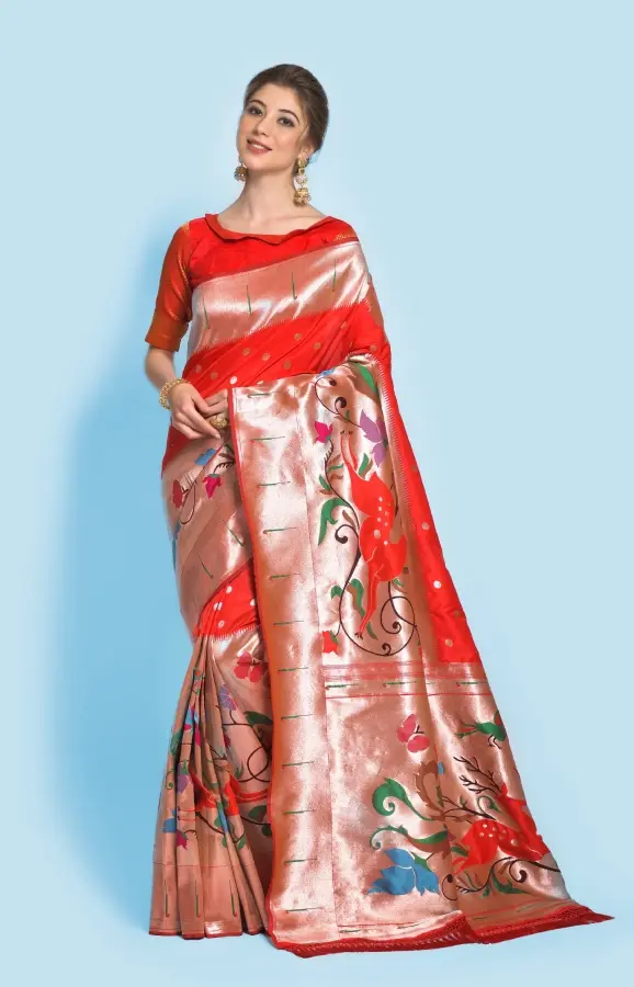 Red Paithani Handloom Silk Saree