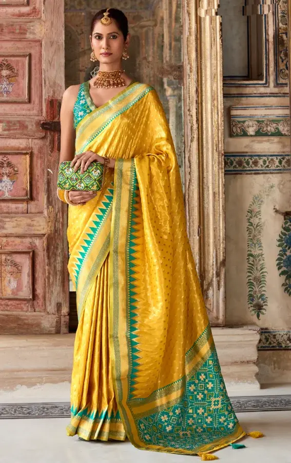 Yellow Woven Zari Banarasi Patola Silk Saree