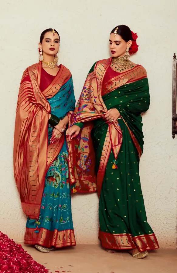 Thumbnail: Peacock Blue Brasso Saree with Embroidered Blouse