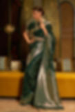 Women's Dark Green Woven Satin Saree With Tassels