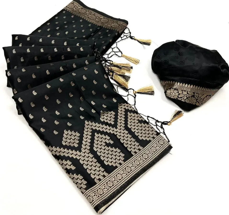 Thumbnail: Pure Handloom Satin Silk Saree With Paisley And Zari Weaving