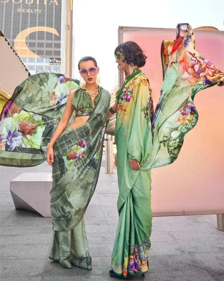 Thumbnail: Pista Green Soft Satin Silk Sarees