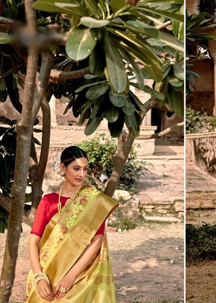Thumbnail: Women's Yellow Shade Tissue Silk floral Sarees