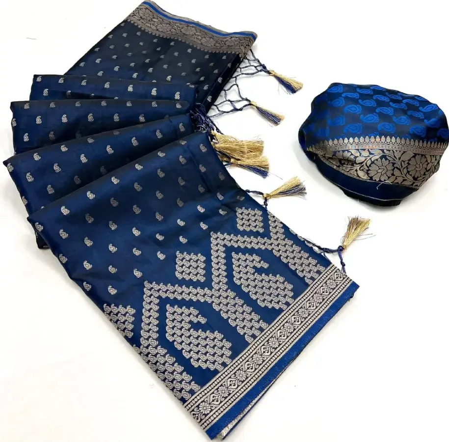 Thumbnail: Pure Handloom Satin Silk Saree With Paisley And Zari Weaving