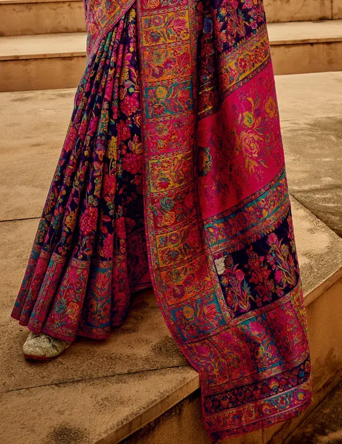 Thumbnail: Elegant Blue Banarasi with Floral Woven Cotton Silk Sare