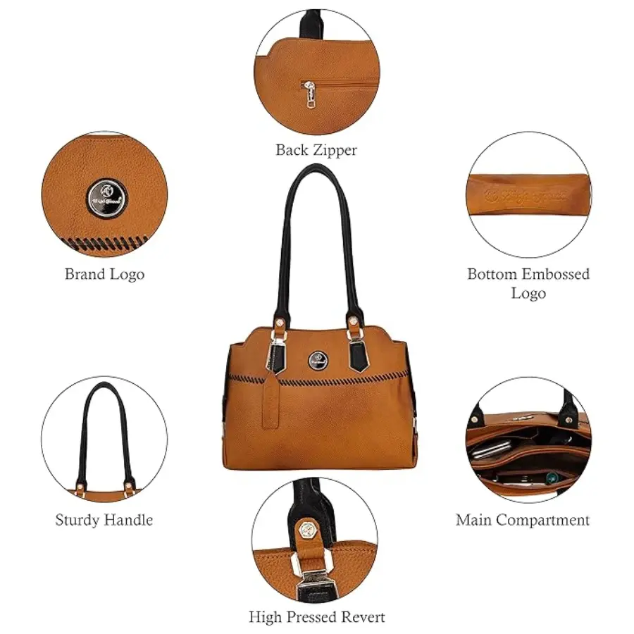 Thumbnail: Tan Leather Knit Handbag – Elevate Your Business Style