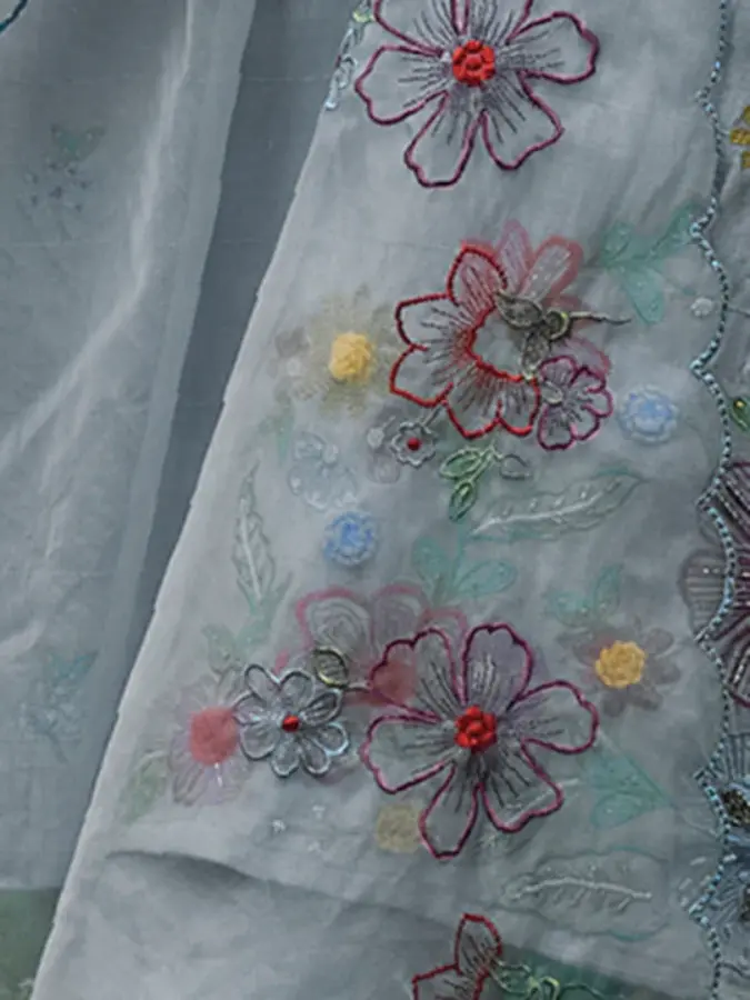 Thumbnail: Pastel Blue Embroidered Silk Blend Straight Kurta Trouser Dupatta Set