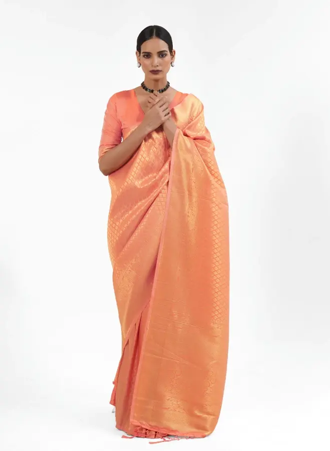 Salmon Kanjeevaram Handloom Silk Saree
