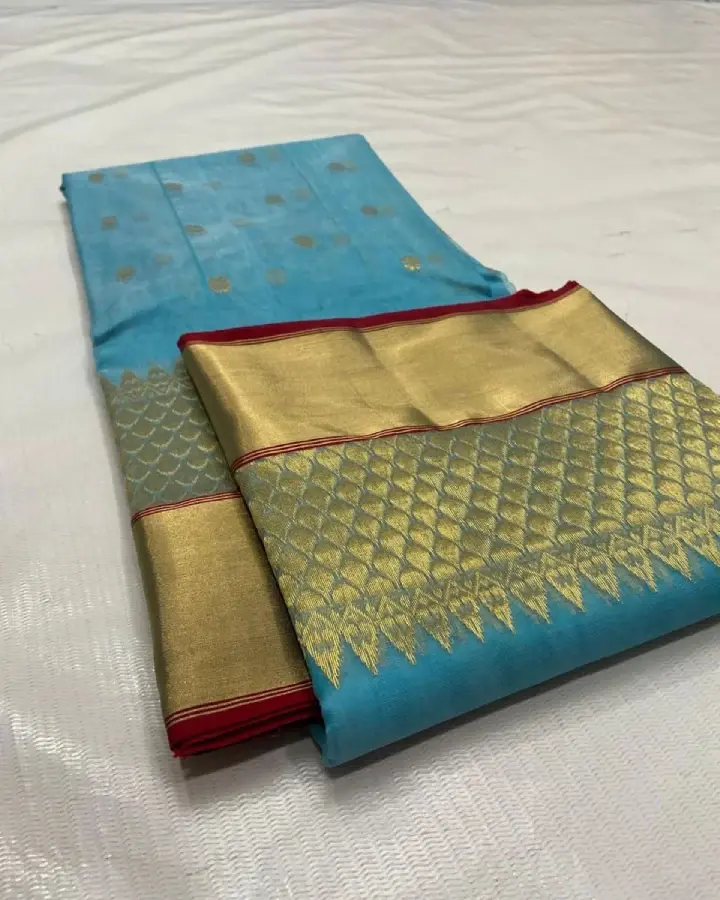 Cerulean Blue Pure Katan Silk Handloom Chanderi Silk Saree