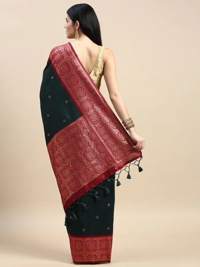 Thumbnail: Bottle Green Banarasi Silk Saree