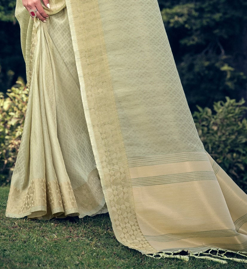 Thumbnail: Women's Light Green Linen Tissue Woven Silk Saree With Blouse