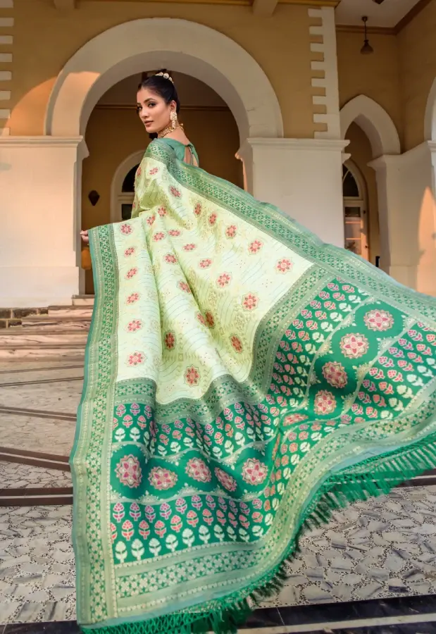 Women's Pista Green Patola Woven Silk Saree