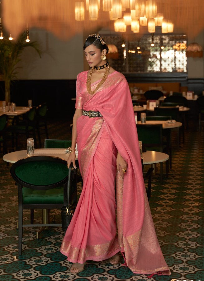 Women's Pure Tussar Pink Silk Saree With Blouse