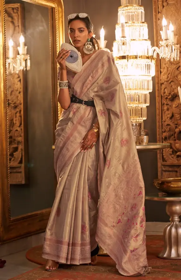 Cream Dual Tone Banarasi Silk Saree