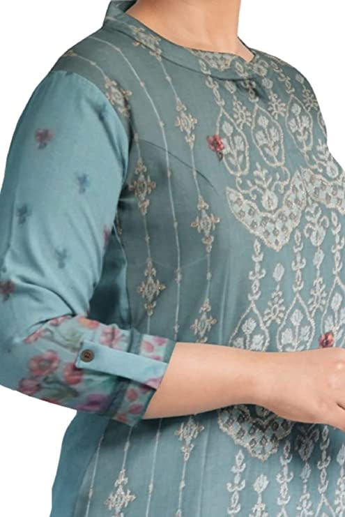 Thumbnail: Women's Blue Colour 3D printed and Chikankari designer Dress material