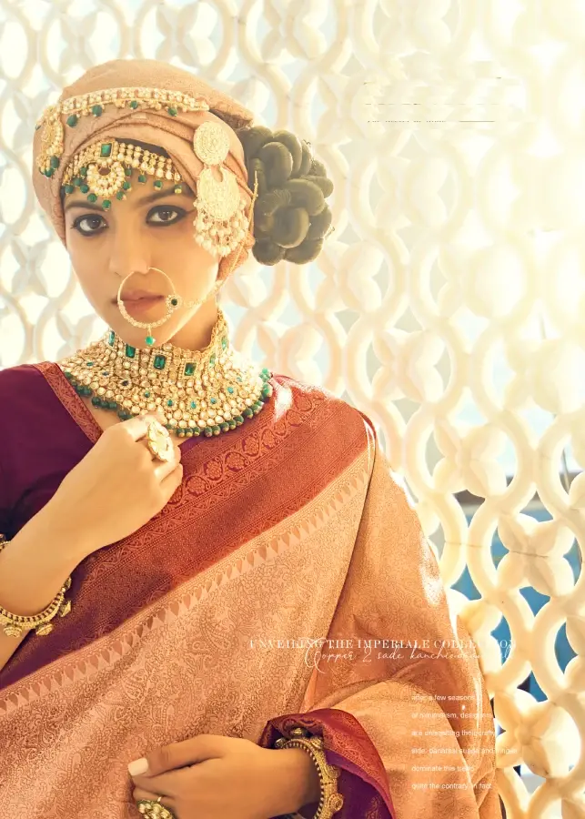 Thumbnail: Peach Woven Kanjivaram Silk Saree