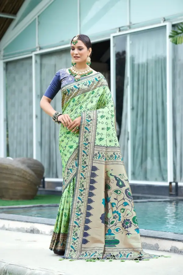 Thumbnail: Pista Green Paithani Patola Silk Saree