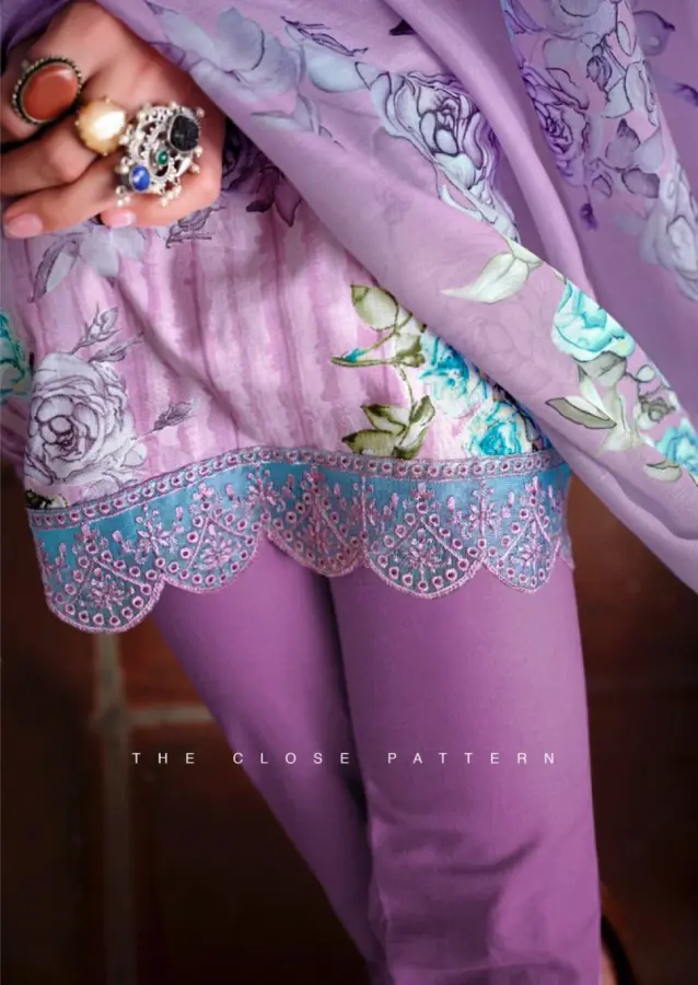 Thumbnail: Orchid Pure Lawn Cotton Suit with Heavy Embroidery & Digital Print