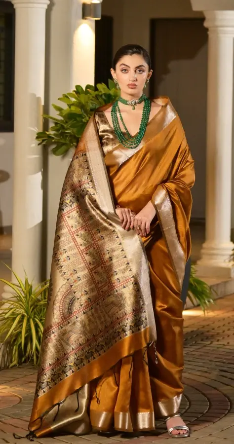 Thumbnail: Yellow Soft Tussar Silk Saree with Kalamkari Pallu