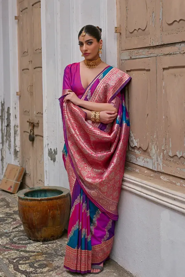 Thumbnail: Exquisite Pink Color Banarasi Silk Saree for Women | Handwoven Zari Work