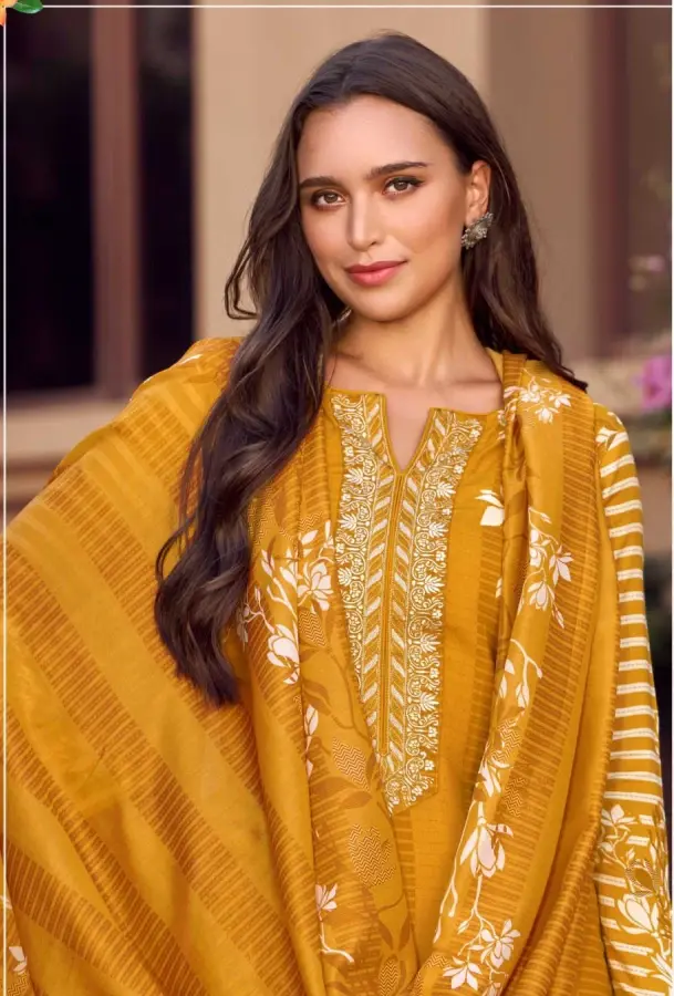 Thumbnail: Graceful Yellow Viscose Lawn Cotton Suit with Mal-Mal Dupatta