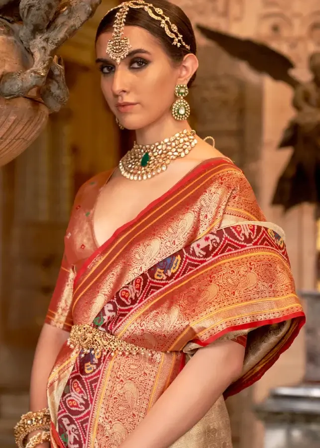 Thumbnail: Cream Zari Woven Banarasi Meenkari Silk Saree