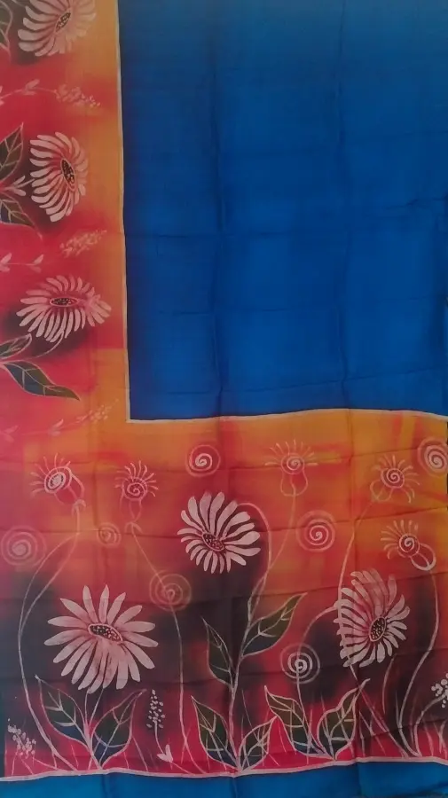 Thumbnail: Exquisite Hand Painted Silk Blue Red Saree
