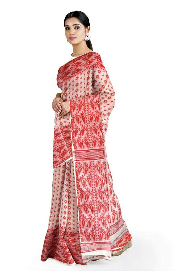 Thumbnail: White Dhakai jamdani saree soft Handloom