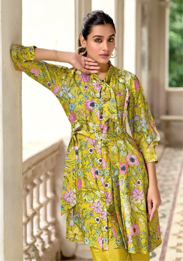 Thumbnail: Yellow Shervin Tunic With Pant Co-Ord Set