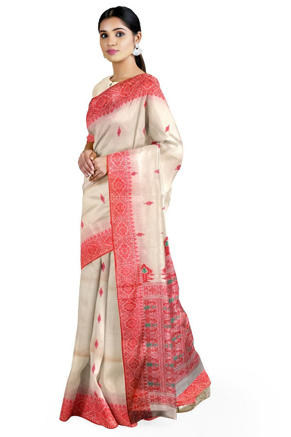 Thumbnail: Off White Cotton Khadi Kota Jamdani soft Handloom Saree
