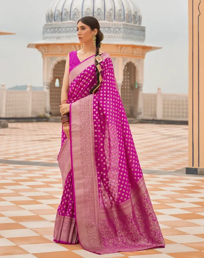 Pink Khaddi Georgette Polka Dot Banarasi Saree