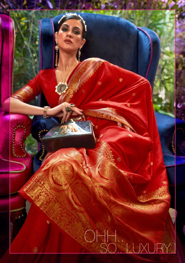 Thumbnail: Cherry Red Zari Woven Kanjivaram Silk Saree