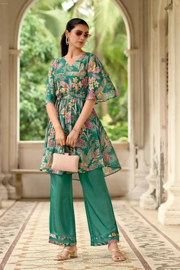 Thumbnail: Green Shervin Tunic With Pant Co-Ord Set